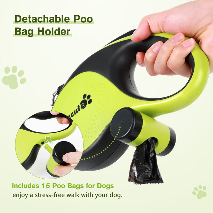 Pecute Retractable Dog Leash with Poo Bag Holder for Dogs Up to 110lbs/50kg