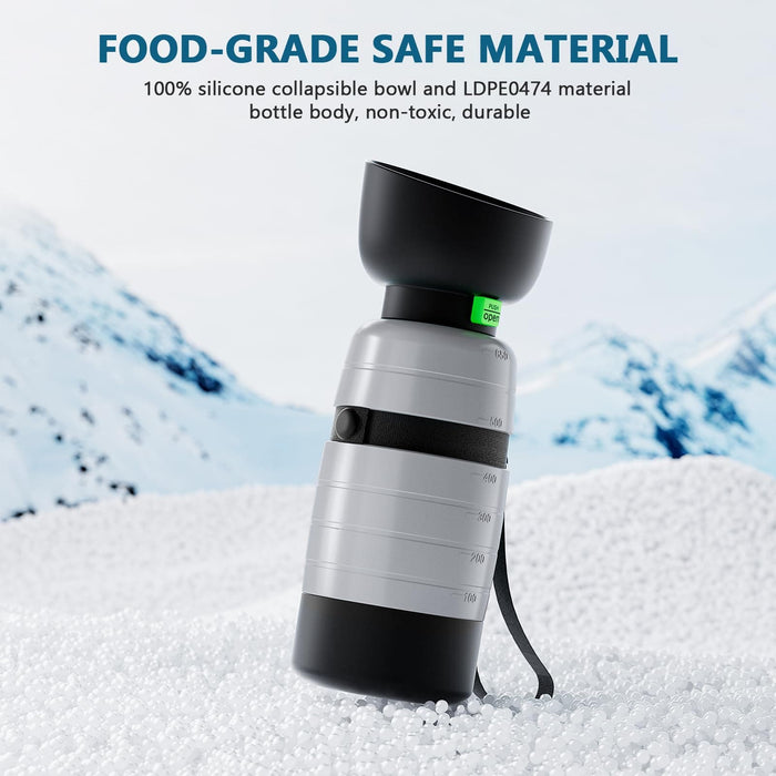 Pecute Grey Portable Dog Water Bottle with Food Container (650ml+150ml)