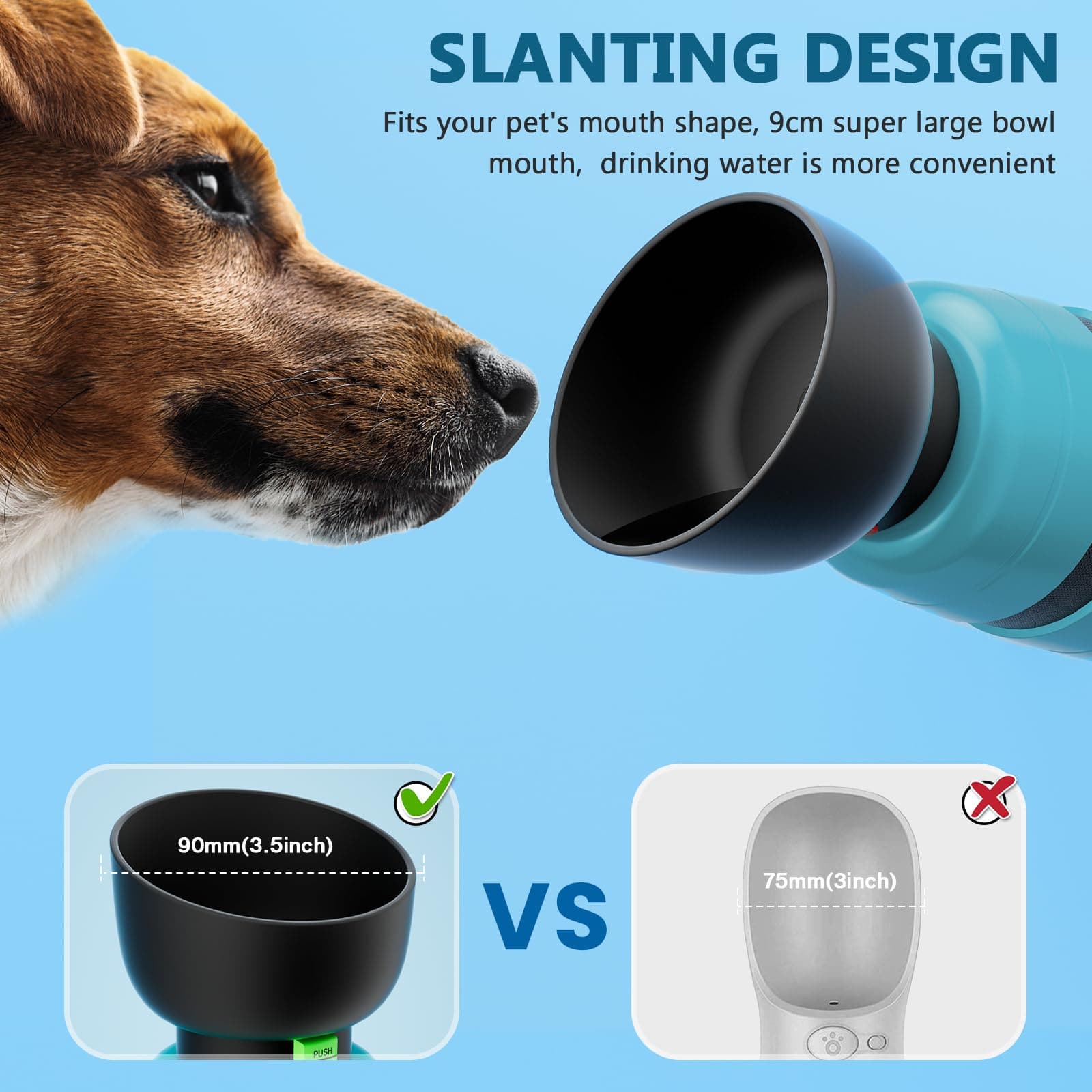 Pecute Blue Portable Dog Water Bottle with Food Container (650ml+150ml)