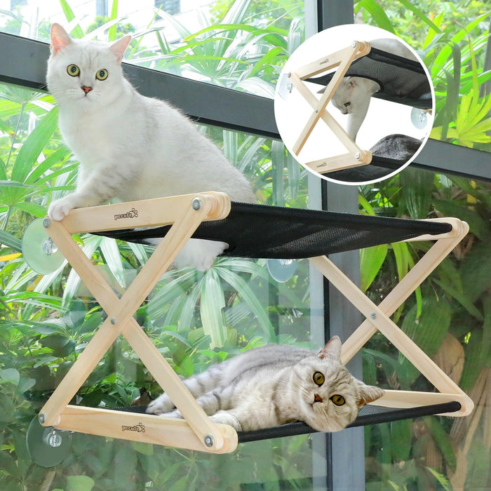Pecute Large Cat Hammock Sunny Seat with Wooden Frame