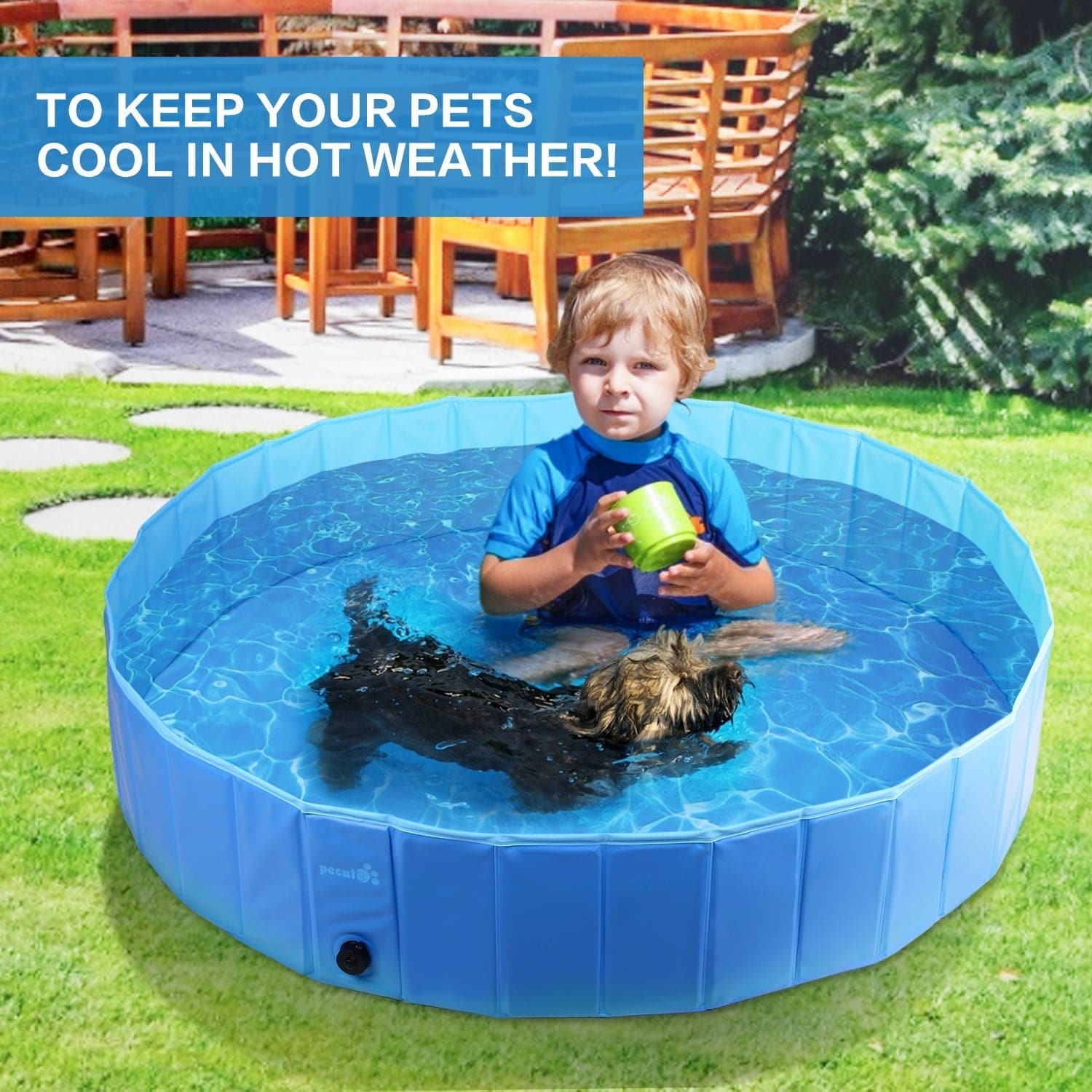 Pecute Paddling Pool for Pets& Kids（XXL）