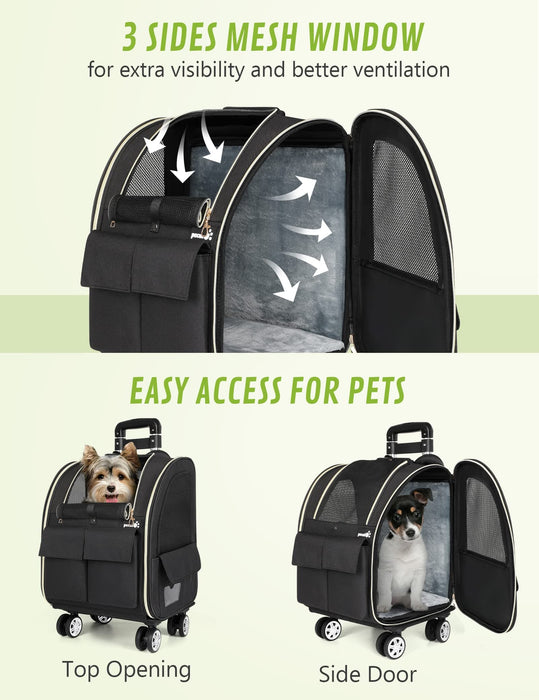Pecute Pet Rolling Carrier Four upgraded wheels (Black)