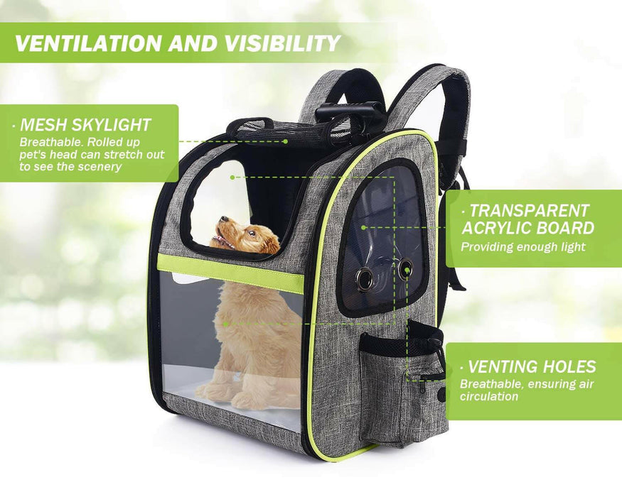 Pecute Portable Breathable Rucksack Expandable Cat Carrier Dog Backpack（Grey）