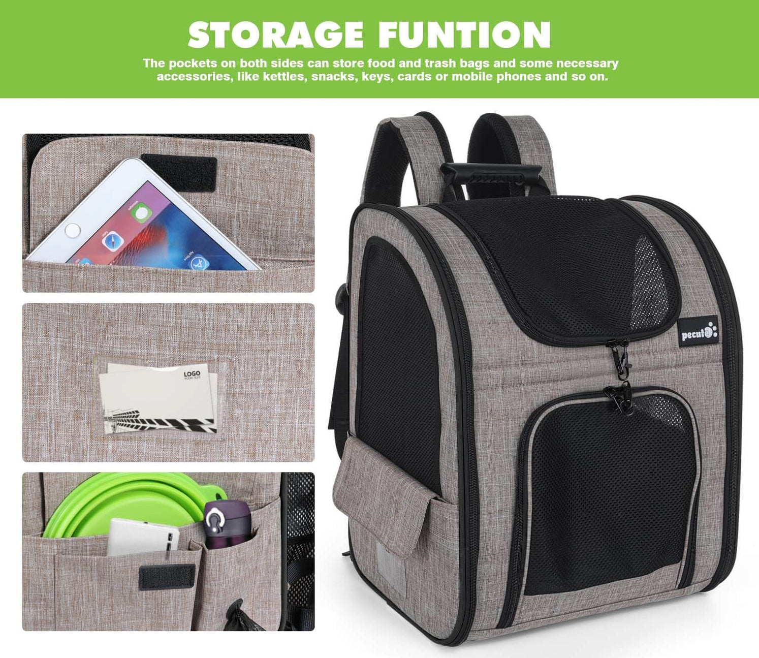 Pecute Cat Carrier Dog Backpack Expandable (Khaki)