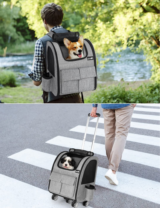 Pecute L Size Pet Trolley Backpack Travel Carrier Max Load 15kg