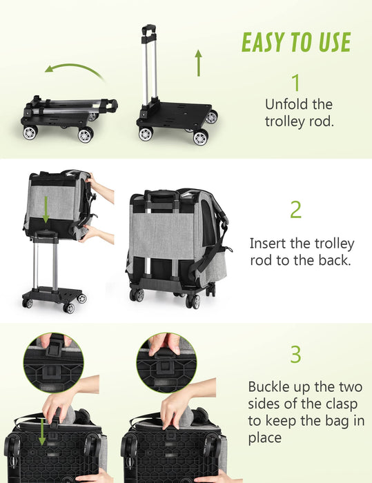 Pecute Taille L Pet Trolley Sac à dos Transporteur de voyage Charge maximale 15 kg