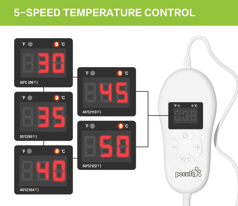 Pecute Pet Heating Pad 5 Adjustable Temperatures S