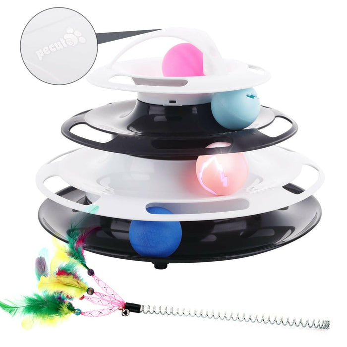Pecute Catnip Ball Flashing Ball and Feather Wand Cat Roller Toy 4 Layers