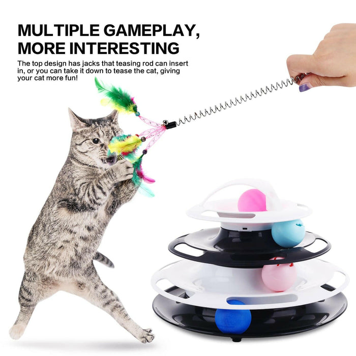 Pecute Catnip Ball Flashing Ball and Feather Wand Cat Roller Toy 4 Layers
