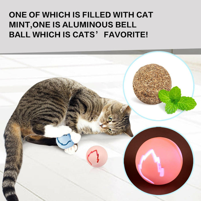 Pecute Catnip Ball Palla lampeggiante e bacchetta di piume Giocattolo a rulli per gatti 4 strati